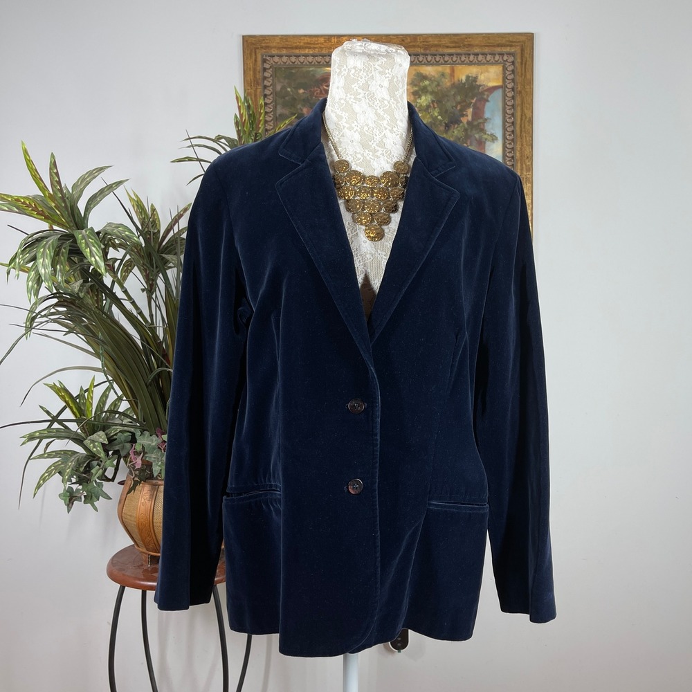 Sutter Place Blazer Women 18 Navy Blue Cotton Rayon Velvet Two Button Vintage